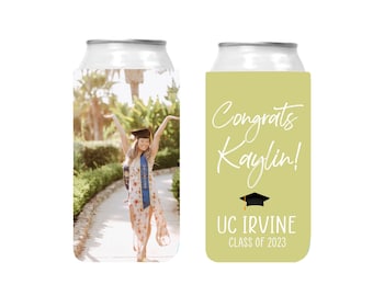 Enfriadores de latas personalizados para graduación, enfriadores de fotos personalizados para graduados, enfriadores para fiestas de graduación, enfriadores de latas para la clase de 2023, regalos con fotos para personas mayores.