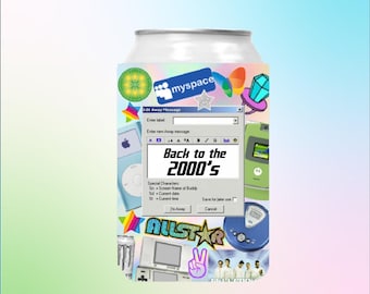 Enfriadores de latas Y2K, regreso a los años 2000, regalos de fiesta con temática Y2K, fiesta de cumpleaños Y2K, fiesta de retroceso
