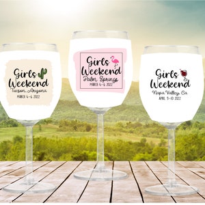 Custom Girls Weekend wine glass sleeves, personalized text, girls weekend wine glasses, wine tasting,