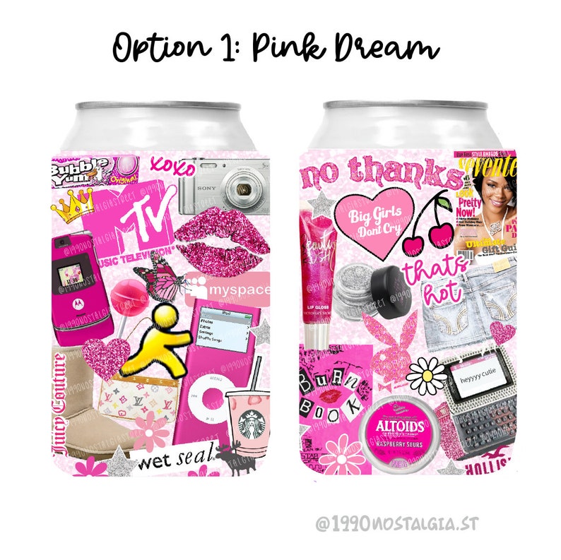2000's nostalgia can coolers, 2000's girl can coolers, 2000s can huggers, y2k theme party favors, y2k birthday party, throwback party image 2