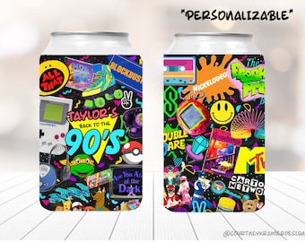 NEW 90's kid can coolers, 90s kid can huggers, 90's nostalgia can holders, personalized 90's theme party favors, 90s birthday party,