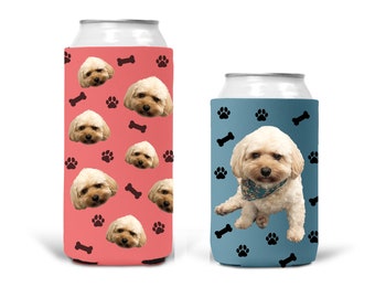 Custom pet can coolers, personalized dog can cooler, cat drink hugger, personalized pet gifts, pet faces can insulator