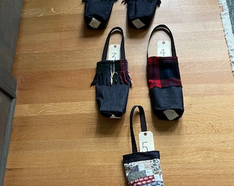 Vintage Wool Tartan Denim WINE BAGS