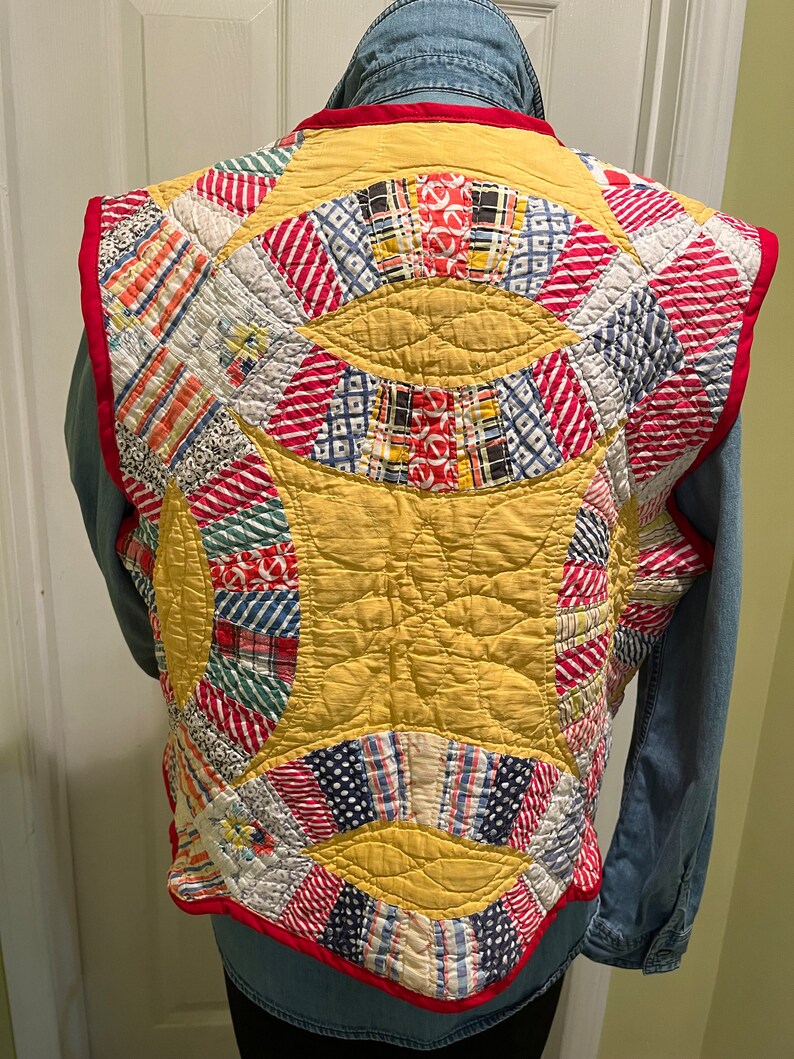 Vintage Quilt VEST in Yellow Wedding Ring Patchwork Pattern Etsy