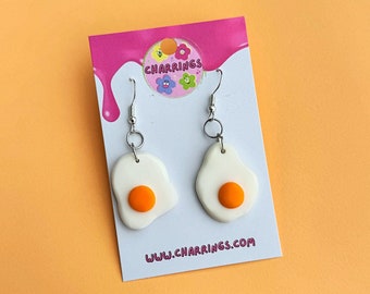 FRIED EGG EARRINGS - Clay Food Earrings, Gummy Sweet Dangly Earrings, Novelty Gift, Fun Gifts for Girls, Fried Egg Jewellery, Polymer Clay