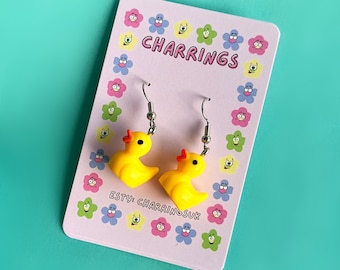 RUBBER DUCK EARRINGS - Cute Novelty Earrings, Yellow Duck Charm Jewellery, Cute Gifts for Girls