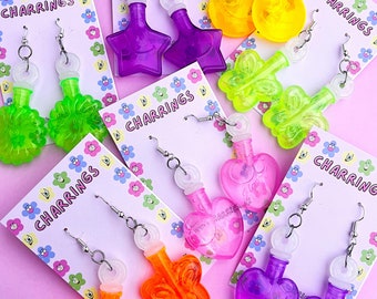 BUBBLE EARRINGS - Functional Colourful Bubble Jewellery, Pastel Heart Party Earrings, Fun Kids Jewelry