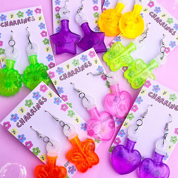 BUBBLE EARRINGS - Functional Colourful Bubble Jewellery, Pastel Heart Party Earrings, Fun Kids Jewelry