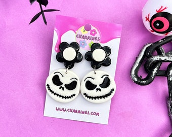 SKELETON JACK EARRINGS - Movie Skeleton Flower Earrings, Quirky Fun Unique Jewellery, Spooky Autumnal Floral Women's Kids Earrings