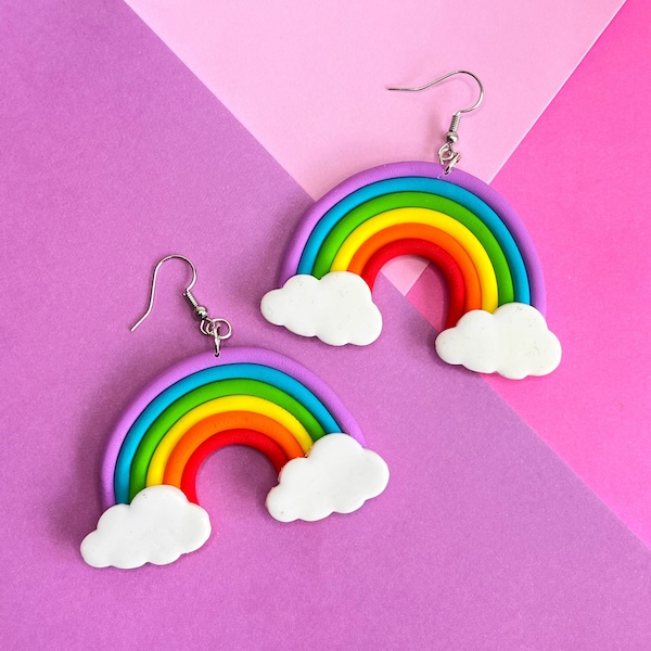 RAINBOW CLOUD EARRINGS - Pride Earrings, Large Rainbow Earrings, Pride Jewellery