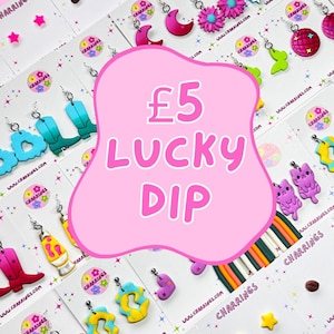 BRINCO LUCKY DIP!! Brinco Luck Dip, Caixa de Mistério de Joias, Fiver Lucky Dip, Brincos de Argila de Polímero Mistério, Joias Únicas Feitas à Mão