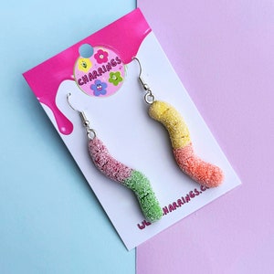 GUMMY WORM EARRINGS - Clay Food Earrings, Gummy Worm Sugar Accessories, Novelty Funny Gift, Food Jewelry