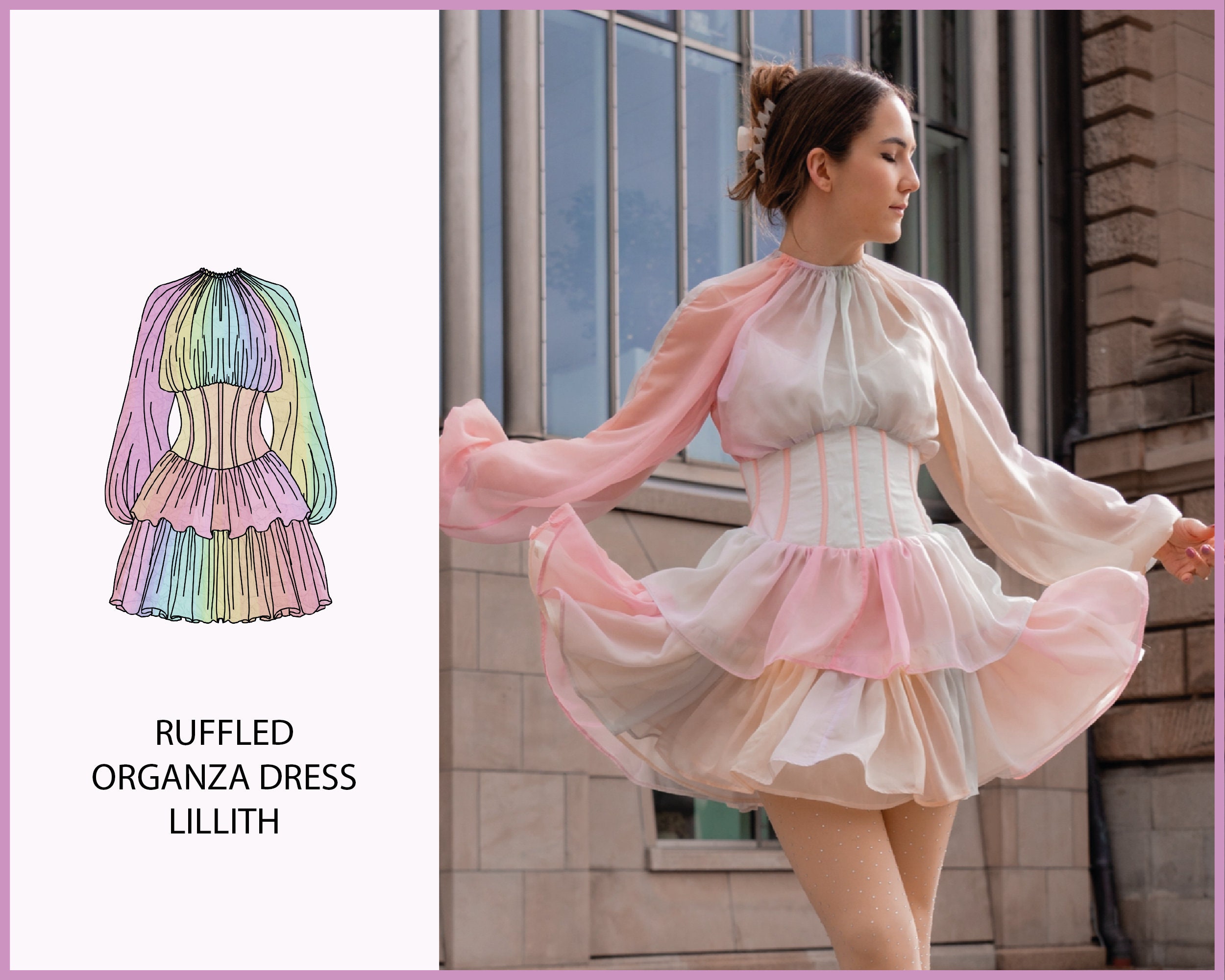Acka organdy frill dress サイズ1 1930'S FLORAL PRINT RAYON LONG DRESS W ORGANDY RUFFLE TRIM