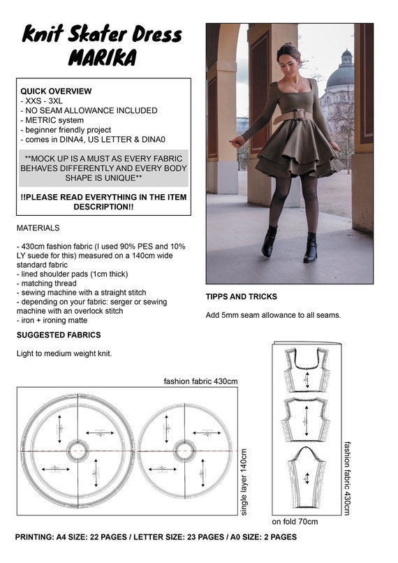 knit skater dress pattern Valley knit skater dress with lantern sleeves and other options (PDF)
