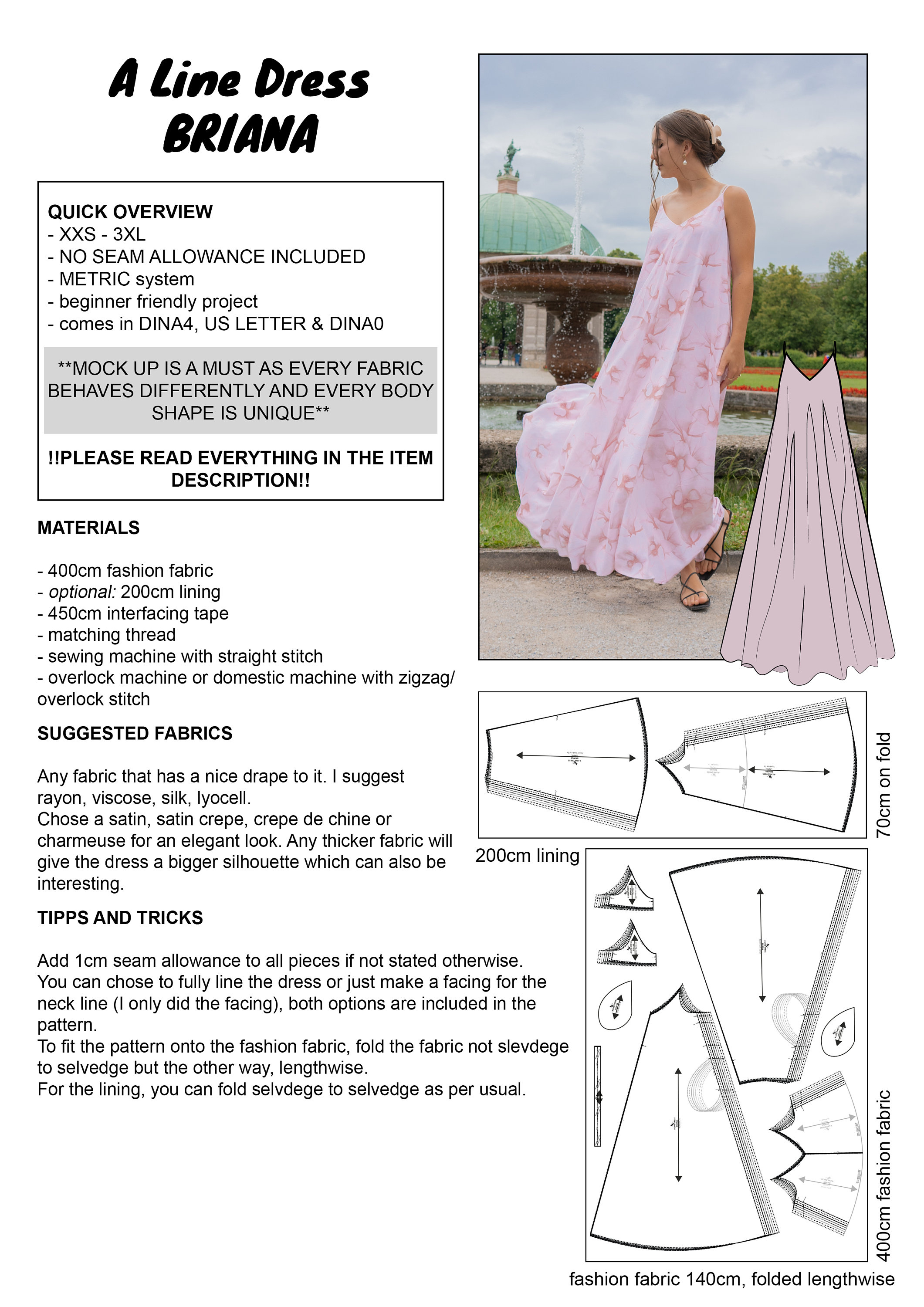 PATTERN - A Line Dress BRIANA - THISISKACHI - Etsy