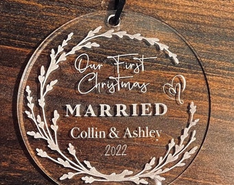 Personalized 1st Christmas Married Ornament | Secret Santa Gift | 2022 Newlywed Ornament | Married Christmas Gift | First Christmas Together
