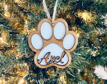 Pet Paw Print Ornament | Unique Farmhouse Ornament | Customize Pet Christmas Ornament | Pet Name Decor | Unique Cat Dog Gift | Pet Memorial