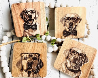 Funny Engraved Lab Coaster Set | Set of 4 Dog Coasters | Funny Labrador Retriever Coasters | Housewarming Gift | Dog Owner Gift |