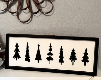 Black Acrylic Tree cut out on Black Frame Sign | Farmhouse Christmas Sign | Black & White Decoration | Christmas Tree Sign | Holiday Tree