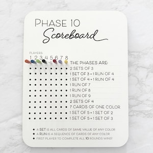 White MDF Phase 10 Score Board: Colorful Pegs, Portable Game Night, Phase Ten Card Game, Game Board