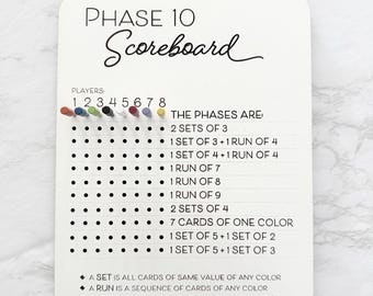 White MDF Phase 10 Score Board: Colorful Pegs, Portable Game Night, Phase Ten Card Game, Game Board