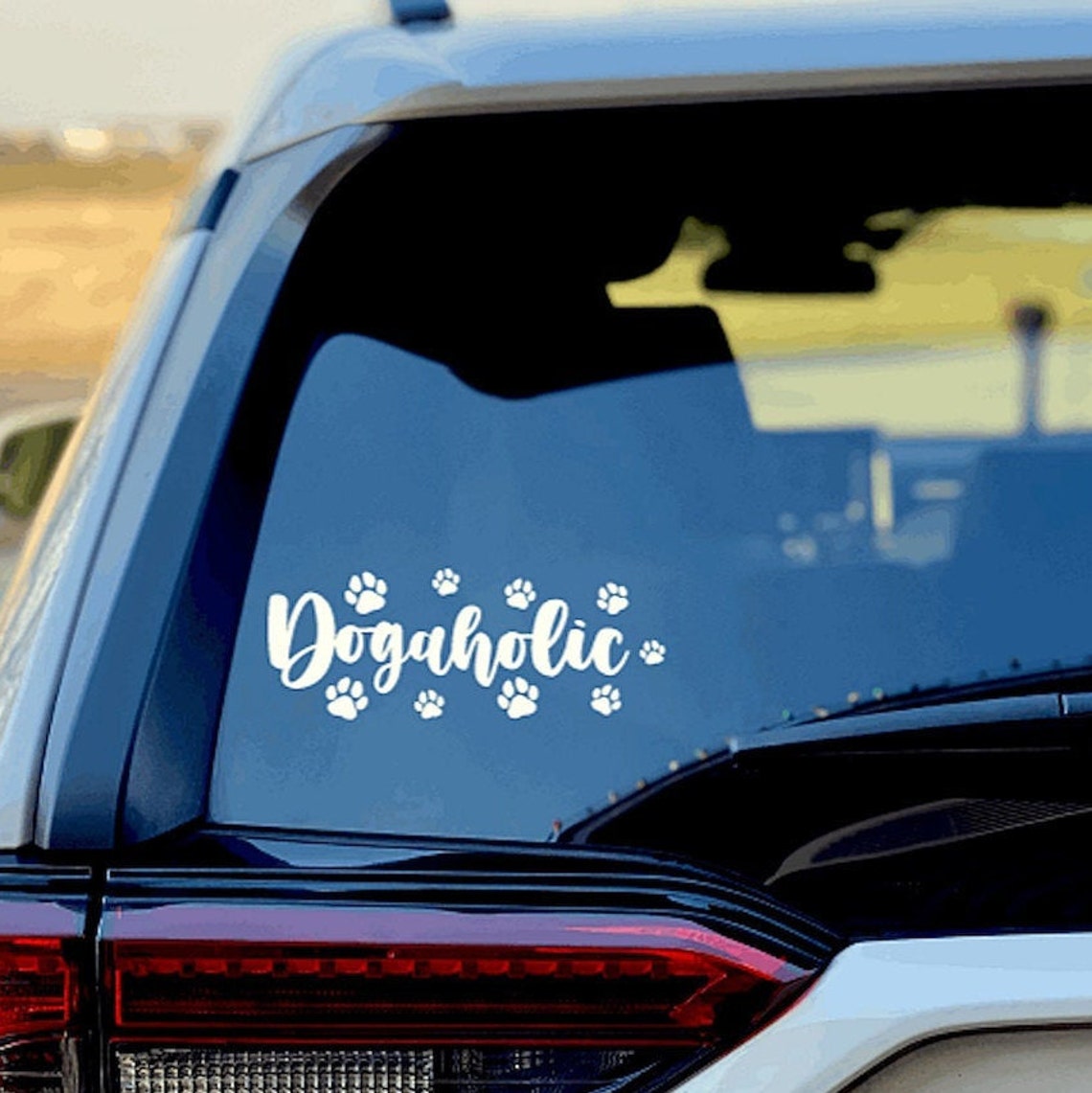 Dogaholic Car Decal Dog Bumper Sticker Dog Paw Print Vinyl Etsy