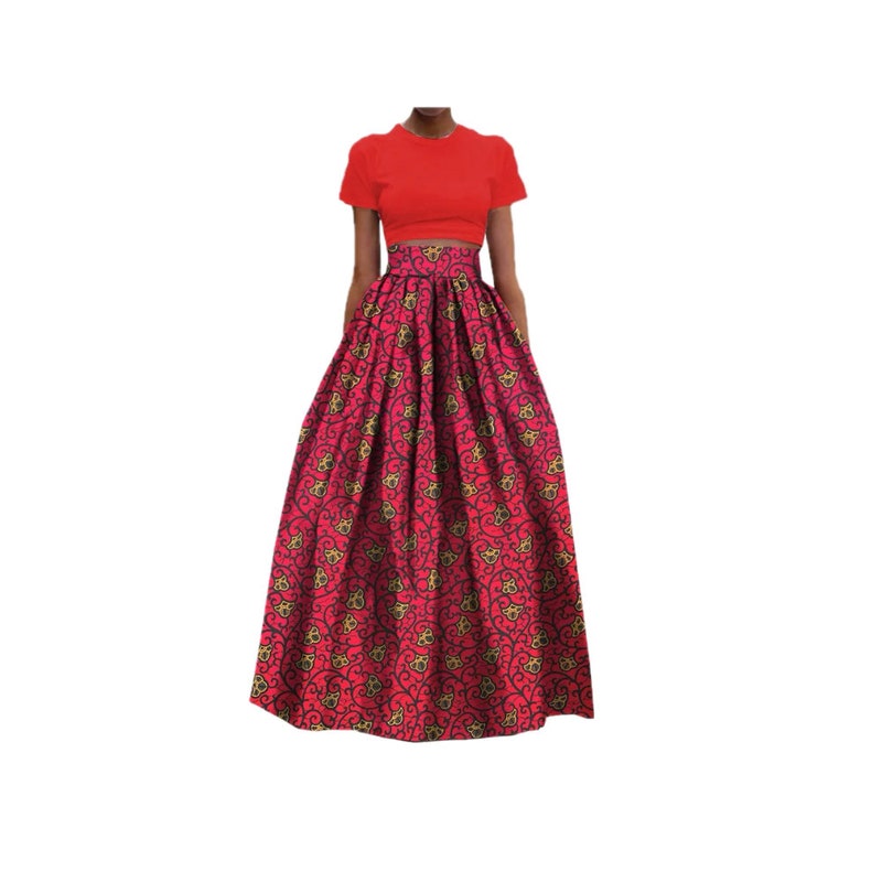 Maxi Ankara Skirt with sequins Waist band and pocket main image 1