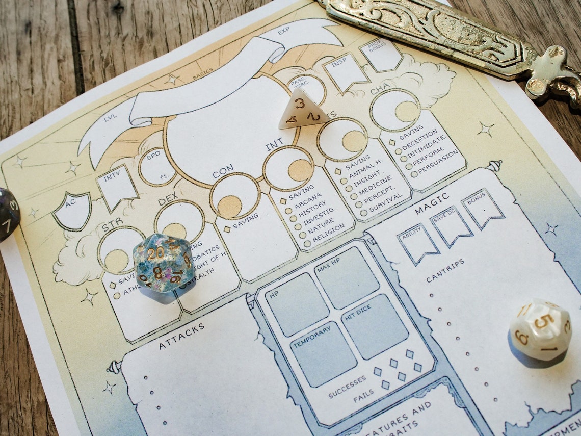 D&amp;D 5e character sheet spellcaster | Etsy