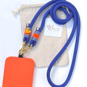Blue phone chain. Orange. Heart pendant. Crossbody smartphone chain. Phone strap. Universal phone band. Gift idea. Gift for her. image 6