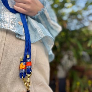 Blue phone chain. Orange. Heart pendant. Crossbody smartphone chain. Phone strap. Universal phone band. Gift idea. Gift for her. image 7