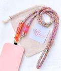 Phone necklace with a love tassel made of rope. Neon. Universal phone strap. Stylish smartphone necklace to wear around your neck. Gift idea for women.