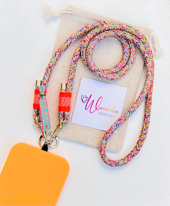 Rope Phone Chain. Neon Orange. Love Tassel. Crossbody Phone Strap