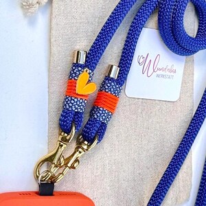 Blue phone chain. Orange. Heart pendant. Crossbody smartphone chain. Phone strap. Universal phone band. Gift idea. Gift for her. image 10