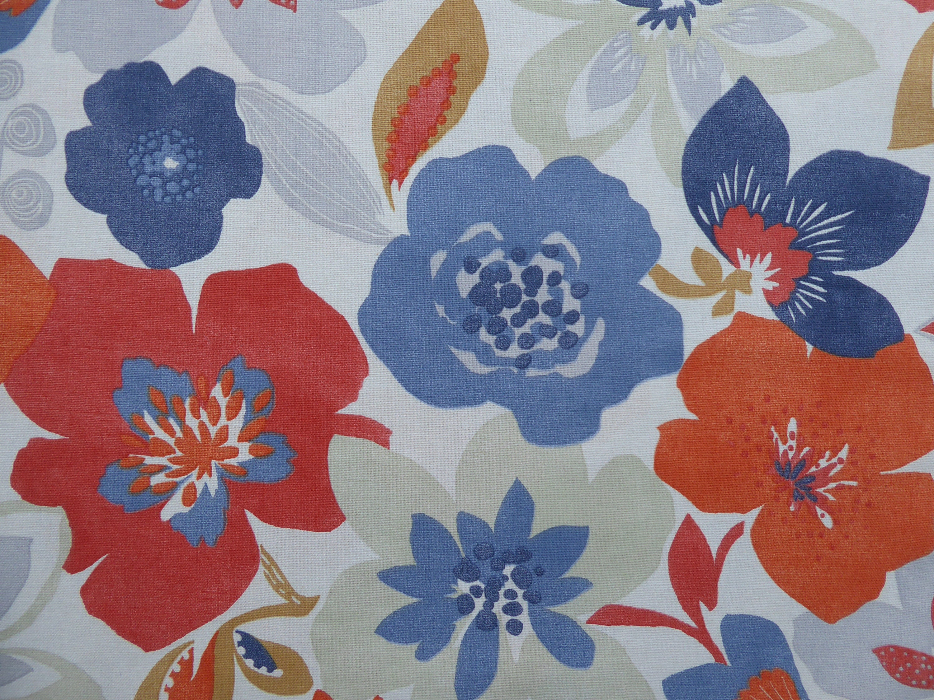 Orange / Blue Floral Cushion Cover , Cotton Fabric , Zip Closure. Etsy UK