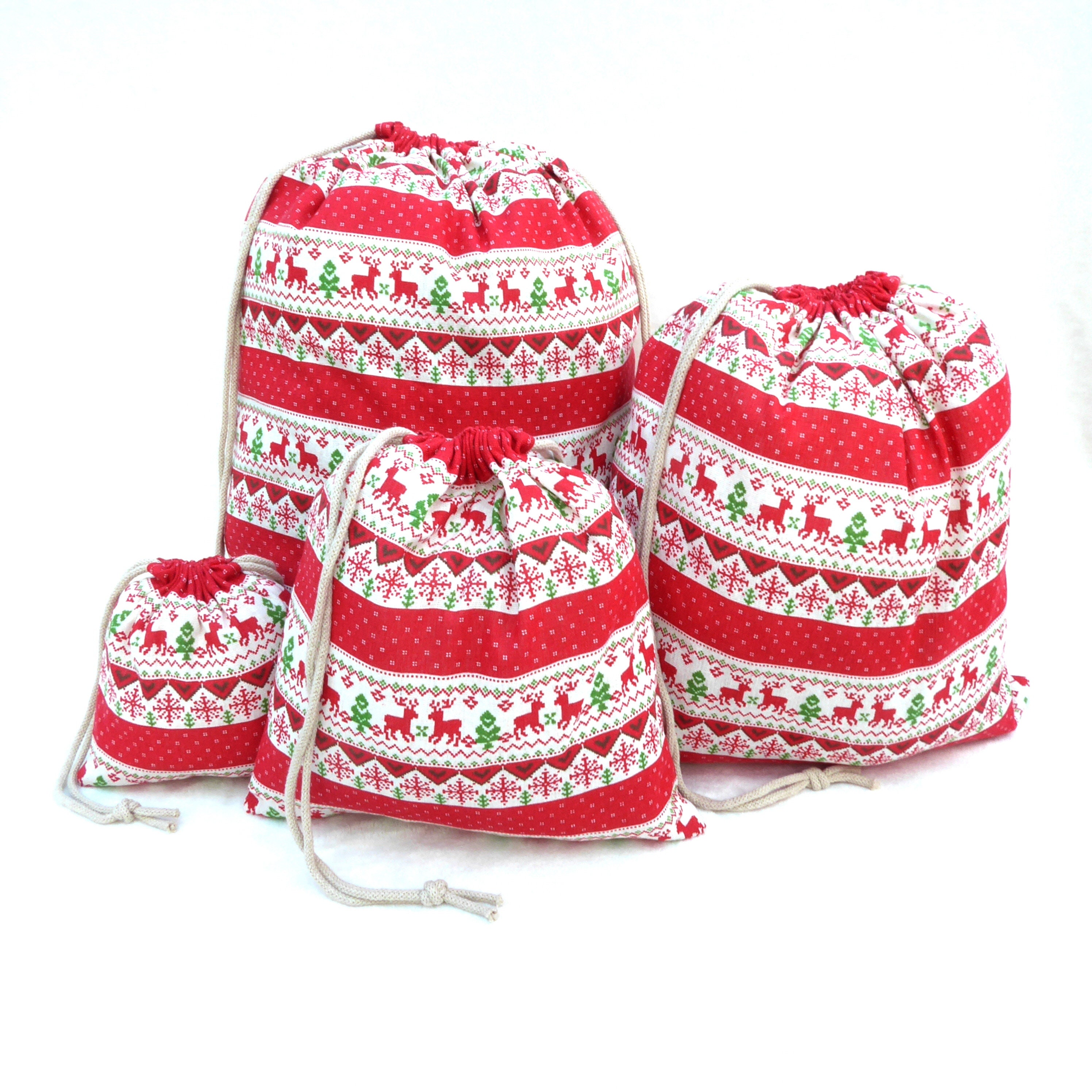 Christmas Drawstring Gift Bags , Red Nordic. - Etsy UK