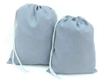 Linen drawstring bags , light grey.