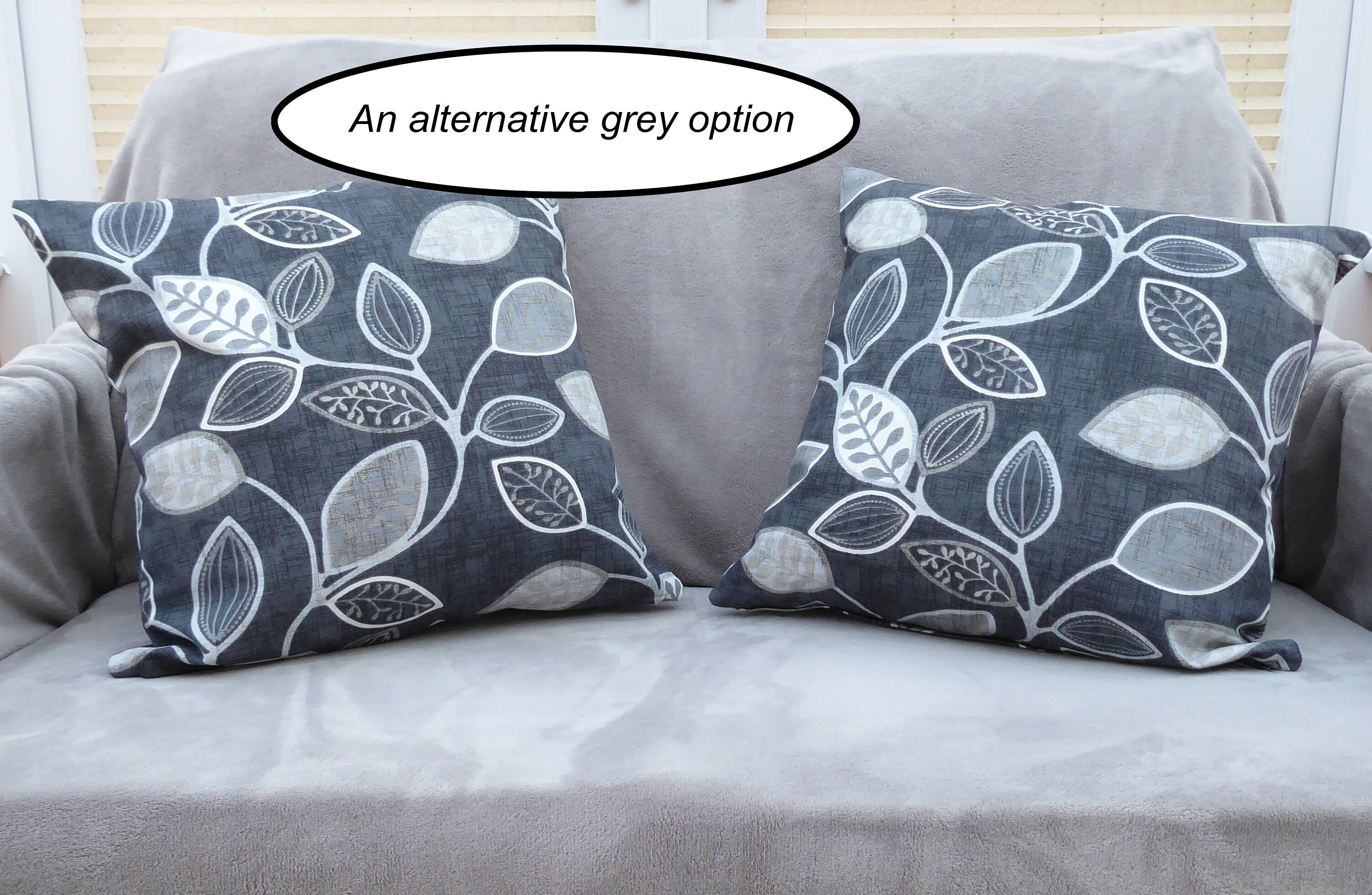 Grey Floral Cushion Cover Cotton Fabric Zip Closure. Etsy UK