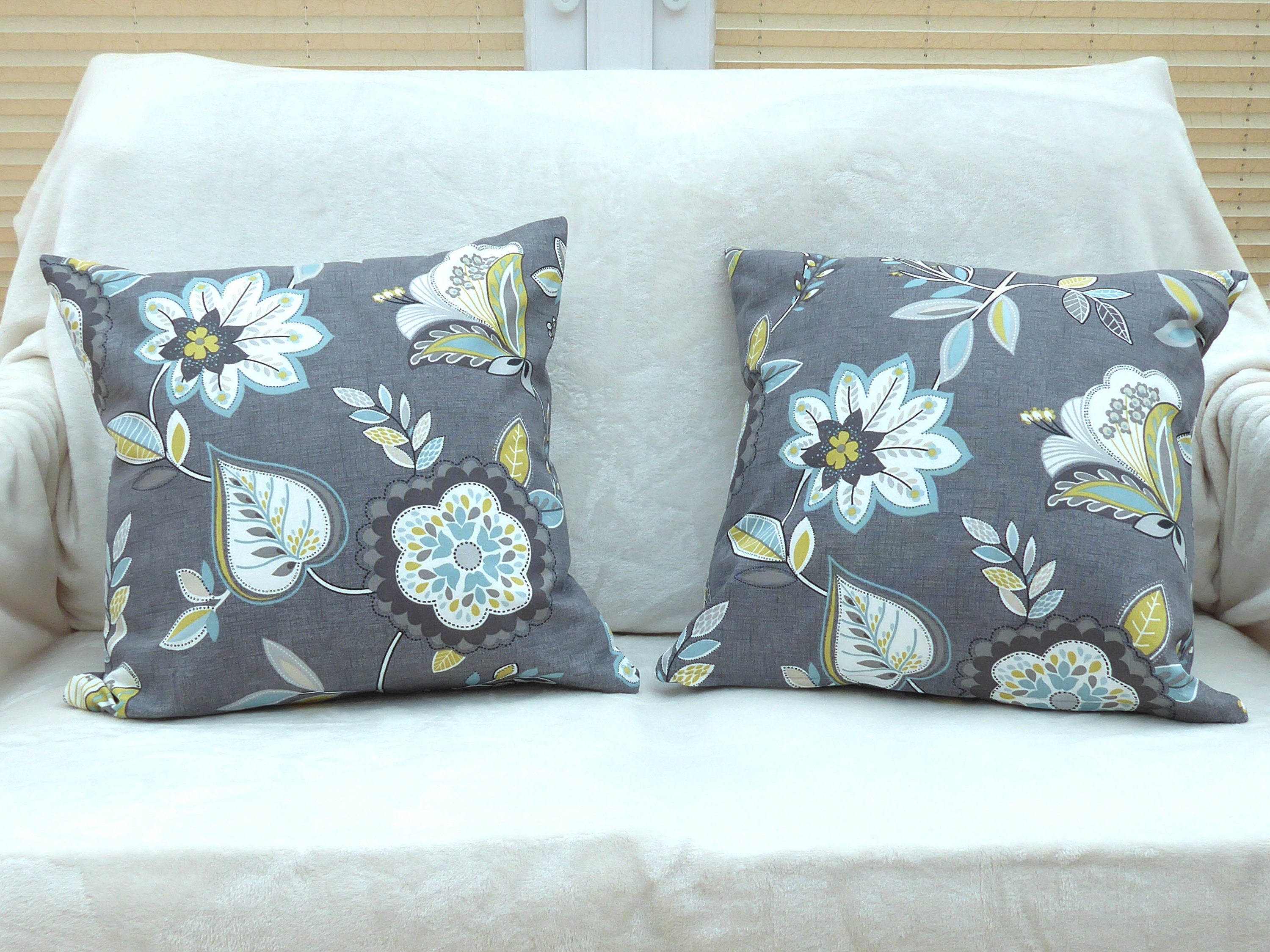 Grey floral cushion cover. Top quality fabric with zip Etsy