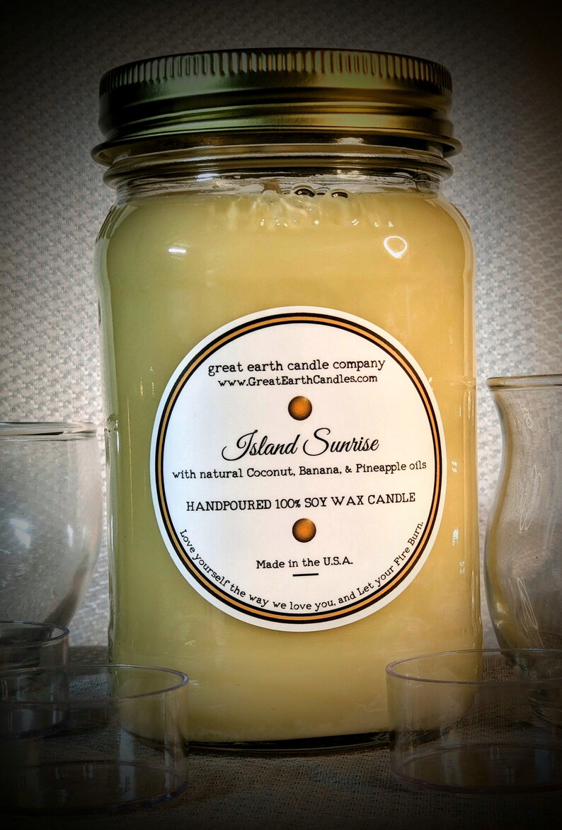 Natural Oils Mason Jar Natural Soy Wax Candle Aromatherapy Island Sunrise LARGE 16oz