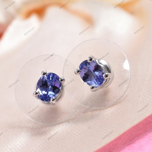 Shops Natural AAA Tanzanite Stud~925 Sterling Silver Setting-6X4 MM Oval Genuine Natural ,December Birthstone,mother's day gift,halloween sale