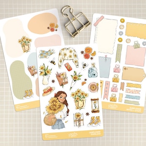 Sonnenblume Aufkleber Kit, Planer Aufkleber, Journal Aufkleber, Scrapbook Sticker Blatt, Bullet Planer, Dekorative Aufkleber, Checklist Aufkleber