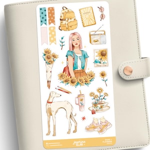 Sunflowers and Puppies Sticker Sheet, Journal Stickers, Planner Stickers, Sweet Stickers, Scrapbook Sticker Sheet, Bullet Planner, Greyhound