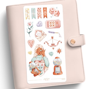 Valentines Day Sticker Sheet, Planner Stickers, Journal Stickers, Scrapbook Sticker Sheet, Love Stickers, Heart, Bullet Planner, Decorative