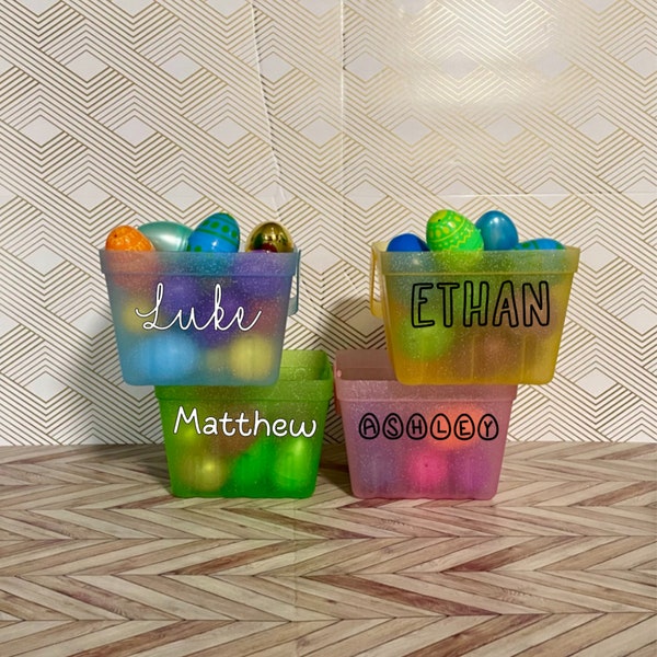 Personalized Spritz Easter Egg Berry Basket | Pink Green Yellow Blue