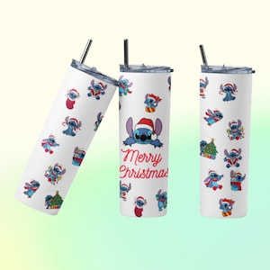 Stitch Merry Christmas SVG, PNG 20oz Straight Tumbler Sizable