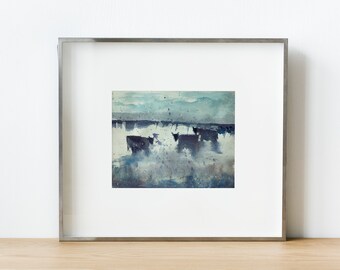 Field Cows Watercolor Print, Giclee, Watercolor Art, Gift, Poster, Home Wall Decor, Wall Art