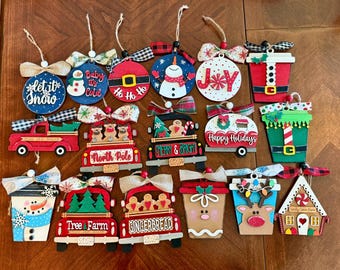 DIY ornament kits/ DIY ornaments/ Christmas ornaments/ Christmas DIY ornaments/ diy kit/ snowman/ ho ho ho/ let it snow/ joy/ Red truck/
