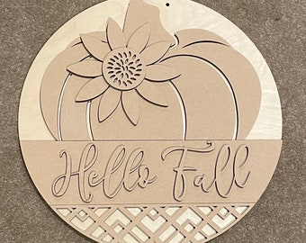 DIY paint kit/ unfinished wood round DIY kit/ DIY door hanger/  hello fall  /diy sign/ Paint your own sign/ pumpkin /  fall /sunflower