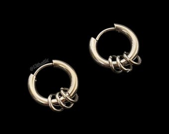 Créoles en acier inoxydable, Créoles, Anneaux, Créoles de 10 mm, Créoles en argent, Huggies en acier et argent, Bijoux unisexe, Cadeaux