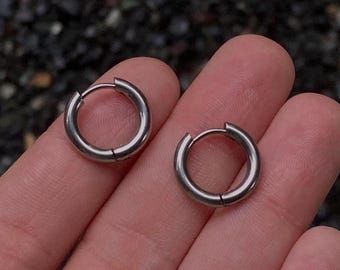 Créoles en acier inoxydable, Créoles, Créoles Huggies, Créoles 10 mm, Créoles en argent, Huggies acier argent, Bijoux unisexe, Cadeaux